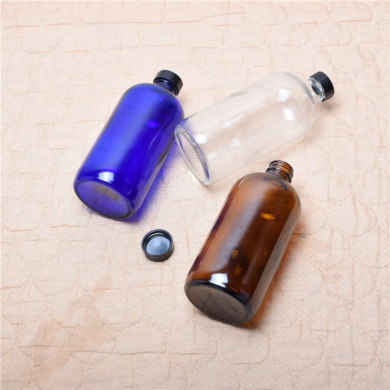 16oz amber boston round glass bottle