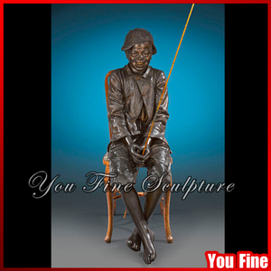 Estatua <span class=keywords><strong>de</strong></span> <span class=keywords><strong>bronce</strong></span> <span class=keywords><strong>de</strong></span> pesca para niño pequeño sentado al aire libre - Product Image 3