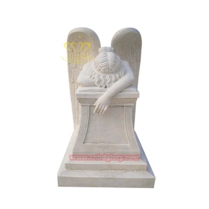 Statue d'ange qui pleure à genoux Conception de monument de cimetière avec ailes Sculpture d'art en <span class=keywords><strong>marbre</strong></span> pour pierres tombales et tombes - Product Image 2