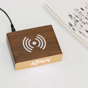 EMAF Mini portatile del telefono mobile di legno iphone accessori caricatore senza fili di allarme orologio