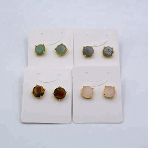 Di Alta Qualità di modo di Giada Verde Sfaccettato Rotondo Orecchino Della Vite Prigioniera 14K Oro di Disegno Ha Placcato Orecchini Della Pietra Preziosa - Product Image 6