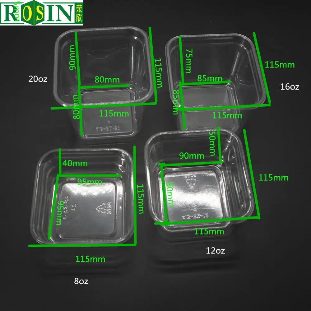Amostra grátis 8oz oz oz 32 16 quadrado descartável recipiente de plástico transparente com tampa para armazenamento de alimentos