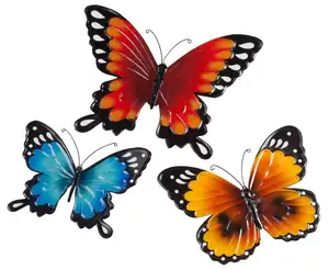 一套 3 彩色金属蝴蝶家居艺术装饰