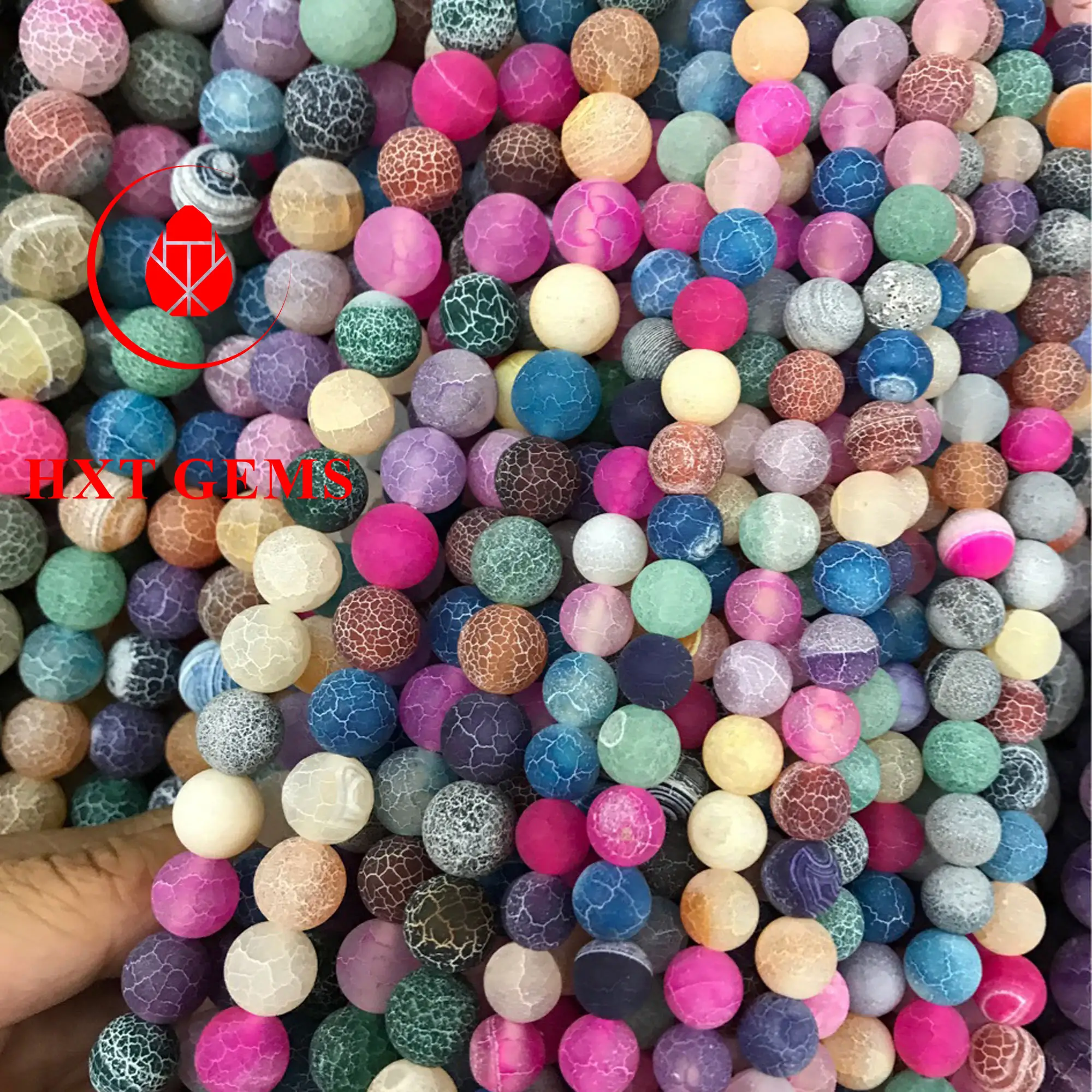 Fire Crackled Agate-Mixed Round Gemstone Beads Natural Stone for Jewelry Marking