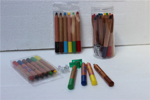 <span class=keywords><strong>Crayons</strong></span> de cire personnalisés Jumbo Woody <span class=keywords><strong>Crayons</strong></span> de cire aiguisés en bois avec brosse Aiguiseur de tube en PVC Motif coloré Boîte de papier emballée - Product Image 4