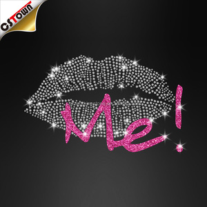 Kiss Me Bling Glitter Ferro Lip Rhinestone Transferência Motivo Lady Glass em Transferência