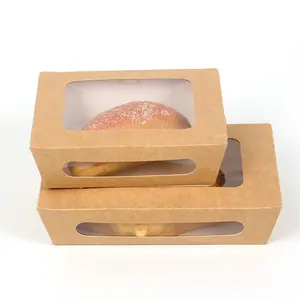 Croissant de Papel kraft para ventana abierta personalizada, cajas de embalaje para sándwich