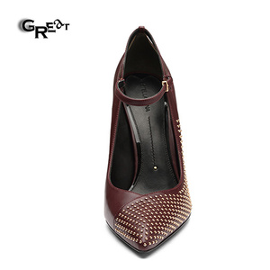 Commercio all'ingrosso Del Cuoio Genuino di Modo Della Cinghia Della Caviglia Tacchi Alti Studded Pompe Delle Donne Ragazze Sexy Tacchi Alti - Product Image 3
