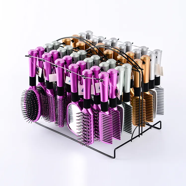 LUXE Ensemble de brosses à cheveux de massage en plastique de style différent professionnel 12/24/48 pcs/set avec présentoir en fer Brosse à cheveux de marque privée