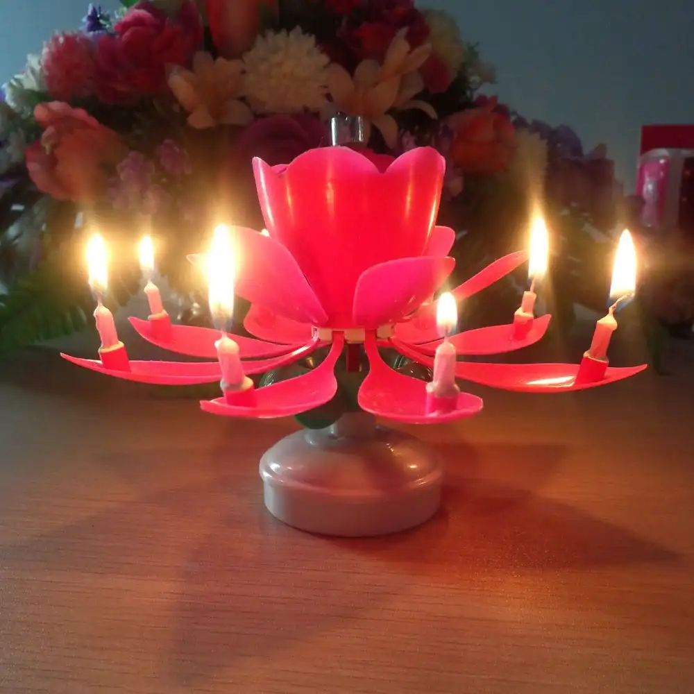 कमल के फूल घूर्णन संगीत मोमबत्ती केक उपयोग के लिए/2014 गर्म बिक्री