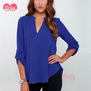 9 beso V Cuello Ocasionales Flojos Esposadas Últimos Diseños Blusa de Las <span class=keywords><strong>Mujeres</strong></span> - Product Image 1