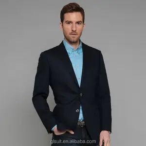 Blazer Pas Badan untuk Pria, 55% Katun 45% Linen Takik Kerah Dua Kancing Warna Hitam