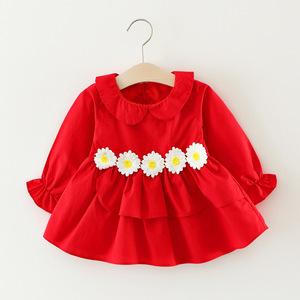 Maniche lunghe 5pcs girasoli cotone <span class=keywords><strong>9</strong></span> <span class=keywords><strong>mesi</strong></span> di battesimo del vestito per il bambino della ragazza - Product Image 3