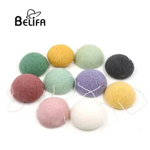 Belifa 100% Natural Konjac Rửa Mặt Rửa Bọt Biển Với Hộp Đựng