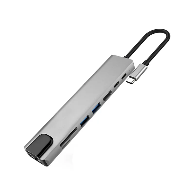 8 en 1 Multi En Aluminium Adaptateur de Port Type C Combo Moyeu pour MacBook Pro Hub USB C à HD Femelle (4 K) ethernet, SD/Micro Lecteur De Carte