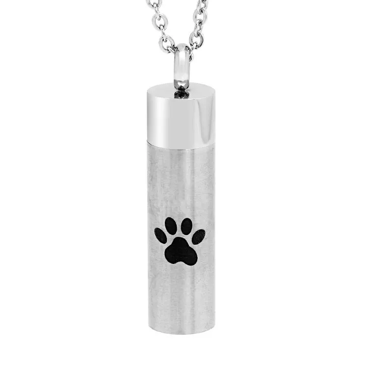 Cilinder Hond Paw Design Low Moq 316l Roestvrij Staal Parfum Ketting Familieleden Huisdieren As Urn Crematie Hanger