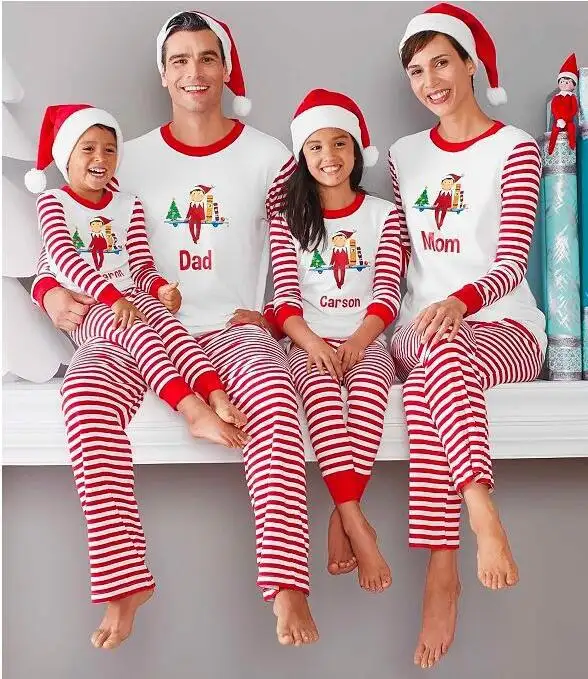 Ebay Sıcak Satış Ebeveyn-çocuk Kıyafetleri Çizgili Noel Pijama