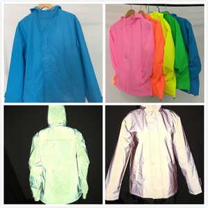 热销灰色高能见度防风安全反光面料雨衣服装连帽衫夹克适合夜间骑行跑步安全防护 - Product Image 5