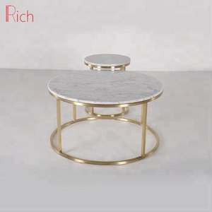Mesa de Centro de Lujo de Mármol Natural, Juego de Mesa de Centro de Acero Inoxidable Color Oro Rosa, Mesa Auxiliar con Tapa de Mármol, Mesa de Centro Redonda - Product Image 5