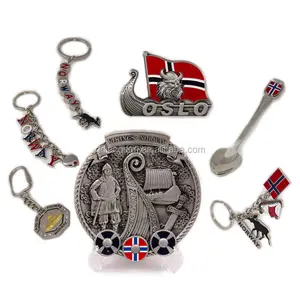 定制挪威纪念品礼品金属驼鹿冰箱磁铁与国旗挪威纪念品板钥匙扣勺子纪念品挪威
