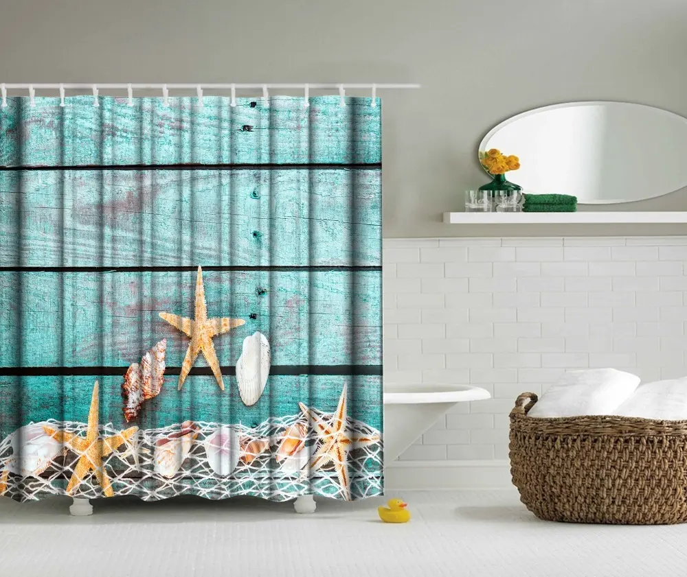 New pattern digital print double swag shower curtain with valance