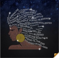 Di cristallo di bling personalizzato afro girl trasferimento del rhinestone all'ingrosso