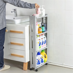 Narrow Bathroom 4 Tier Plastic <strong>Slim</strong> Storage <strong>Shelf</strong> with Wheels Carrito Estrecho De Bano Con Ruedas - Product Image 6