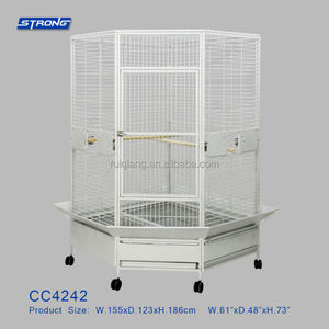 Cage d'angle en métal pour les oiseaux, grand format, idéale pour les perroquets, Perches en bois, CC4242, - Product Image 1
