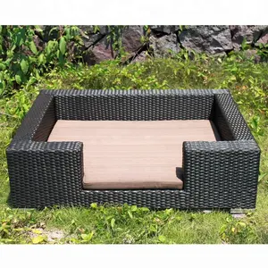 wholesale OEM order low price resin wicker poly rattan dog bed square SCPB-001