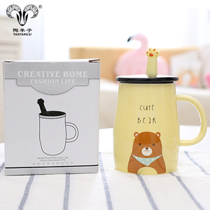 <span class=keywords><strong>Tasse</strong></span> à café en céramique avec couvercle et cuillère, pour le café, inspirée de la bande dessinée, chien, chat, <span class=keywords><strong>lapin</strong></span> - Product Image 6