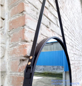 <span class=keywords><strong>Specchio</strong></span> Decorativo da Parete con Cornice Nera Rotonda in Metallo con Cinghia in Pelle <span class=keywords><strong>50x50</strong></span> 55cmx55cm 60x60cm Prodotto in Cina - Product Image 3