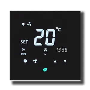 Termostato inteligente da economia de energia, acessórios inteligentes da casa lcd touch screen wifi para a unidade da bobina do ventilador conectar com tuya