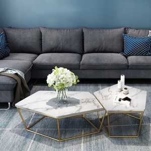 LC-1106, Set di 2 Tavolini da Caffè o Tavolini Laterali con Piano <span class=keywords><strong>in</strong></span> <span class=keywords><strong>Marmo</strong></span> Pentagonale e Gambe <span class=keywords><strong>in</strong></span> Metallo - Product Image 5