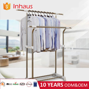 <span class=keywords><strong>Appendiabiti</strong></span> Pieghevole a Doppio Palo in Acciaio Inox <span class=keywords><strong>con</strong></span> Altezza Regolabile e Ripiano - Product Image 3