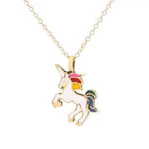 Fashion Gold Plated Jewelry Color Animal Pendant Unicorn Horn Necklace Kids Jewellery