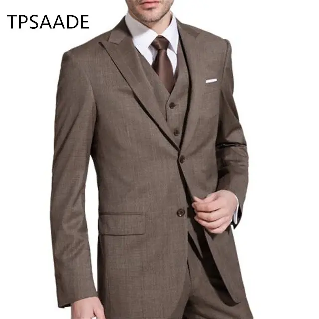 Coffee Brown Suits For Terno Men Suits 3 Pieces (Jacket+Pant+Vent+Tie) WPY048
