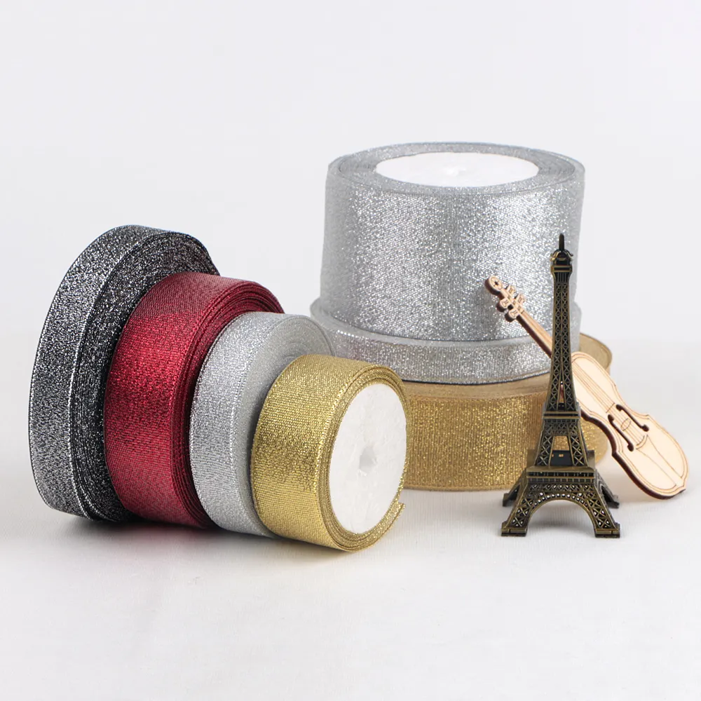 Wholesale Silver And Gold Color Glitter Metallic Ribbon