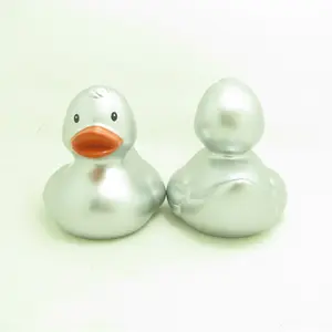 Canard de bain en PVC sans phtalate, en vinyle argenté pour enfants, personnalisé avec Logo, grand canard flottant en caoutchouc argenté