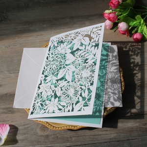 Hoa Thanh Lịch Và Lá Cây Laser Cut Lời Mời Đám Cưới Với Chèn Và Phong Bì - Product Image 1