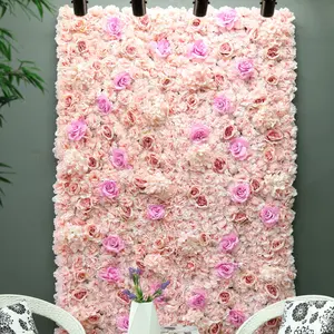 Venta al por mayor 3d pared fondo floral-Panel Floral de pared de seda Rosa efecto vívido 3D de alta calidad, Panel de fondo para decoración de boda