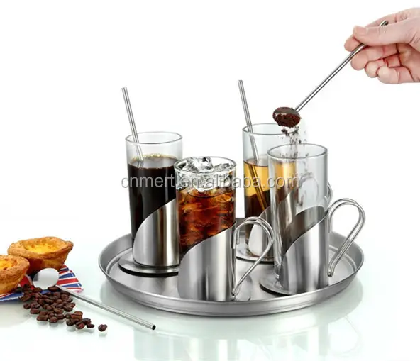 Ensemble de tasses à café vernis 250ML, Set de tasses et sous-tasses à café en acier inoxydable
