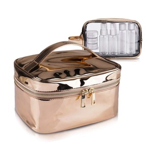Bolsa de Maquillaje Cosmética Grande, Dorada, Transparente, de TPE, con Cierre de Cremallera y Asa, <span class=keywords><strong>para</strong></span> Viajes y Uso al Aire Libre - Product Image 1