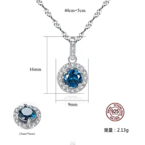 Silver 925 Necklace CZCITY Colorful Created Gemstone Pendant 925 Sterling Silver Round Tiny CZ Paved Pendant Women's Necklace Jewelry