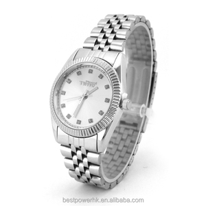 <span class=keywords><strong>Rollex</strong></span> style function waterproof silver diamond dial stainless alloy strap watch - Product Image 1