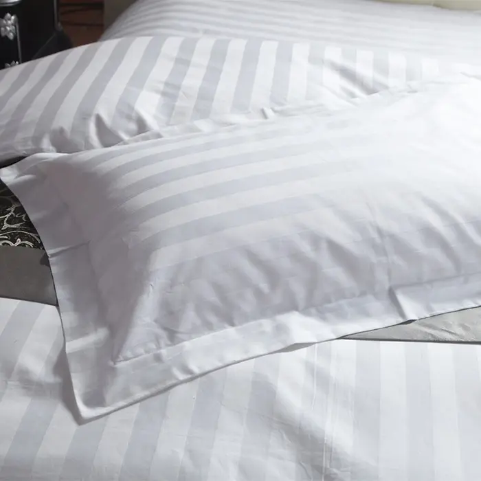 Wholesale bedding sets white 100% cotton hotel satin stripe pillowcase