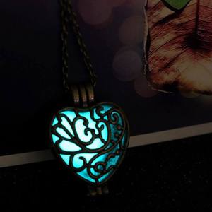 Blue Glow in the Dark Antique Gold Hollow Heart Necklace Noctilucent Necklace Xmas <strong>Gift</strong> <strong>for</strong> Her Girlfriend <strong>Daughter</strong> <strong>Mum</strong> - Product Image 6