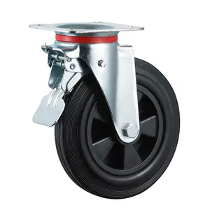 200mm rubber zwenkwielen met rem 8 inch plastic velg swivel wielen voor 660L vuilnisbakken