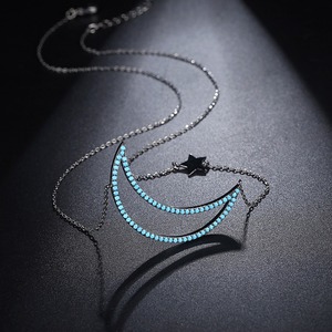 LUOTEEMI gümüş ton mavi CZ turkuaz bayan hilal yarım ay kolye kolye genç kızlar için moda hediye - Product Image 5
