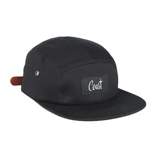 عالية الجودة أسود 100% القطن قبعة للنزهات 5 خمسة قبعة snapback قبعة مع شعار معدني
