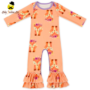 Otoño e Invierno los niños ropa naranja y blanco rayas manga larga Ruffle Icing Bottom bebé niños algodón Jumpsuit - Product Image 3